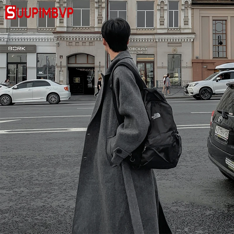 suupimbvp中长款毛呢大衣男冬季加厚保暖宽松休闲过膝呢子外套男