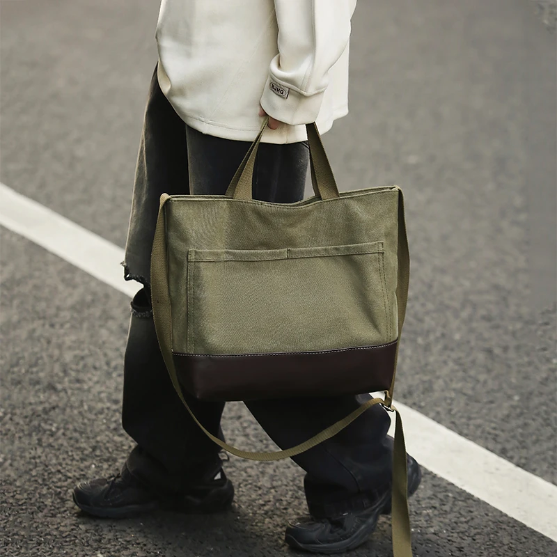 复古潮牌斜挎包男款手提帆布包大容量休闲潮流通勤单肩包邮差包女