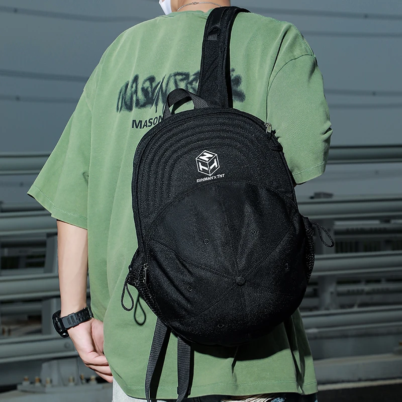 双肩包设计感小众棒球帽造型小背包男士百搭休闲学生书包女帽子包