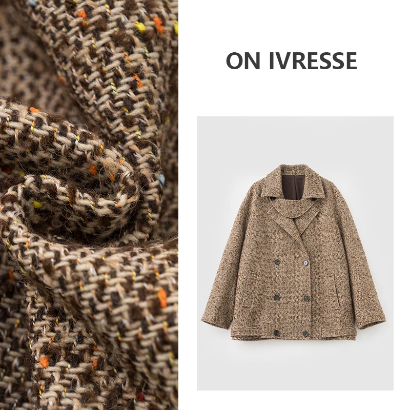 ONIVRESSE 进口羊毛混纺雪花缎彩粗花呢短款大衣241049