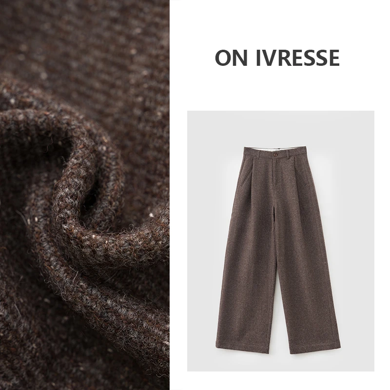 ONIVRESSE 意大利进口绵羊毛桑蚕丝点彩纱休闲直筒毛呢裤241046