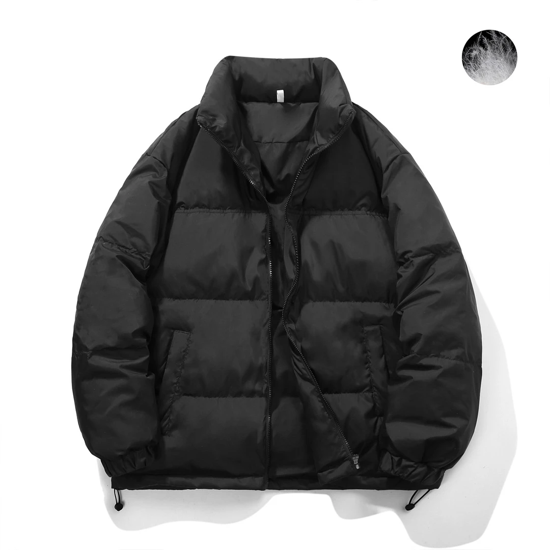 白鸭绒纯黑色羽绒服男款冬季美式棉服外套潮牌立领保暖面包服棉袄