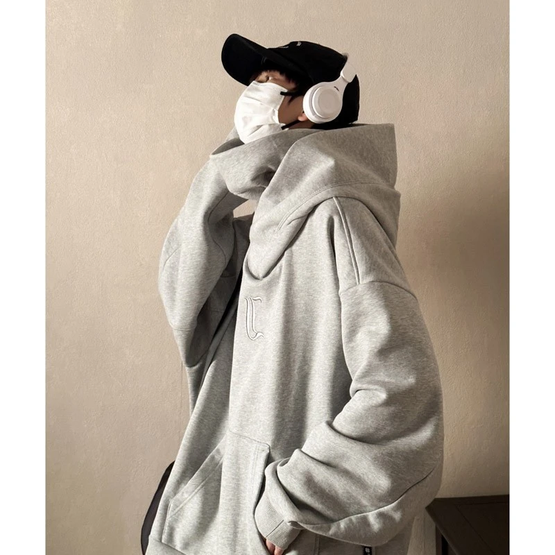 社恐e人忍者卫衣男秋冬高级感美式高街vibe连帽衫i人蒙面高领外套
