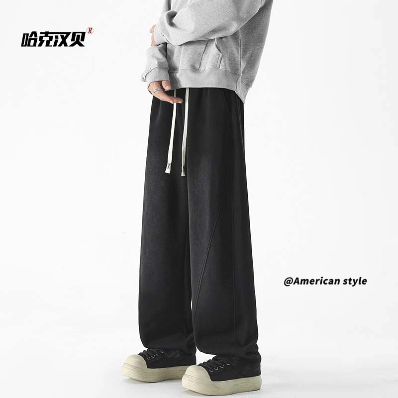 百搭拼接香蕉卫裤男秋冬款潮牌阔腿弯刀裤子宽松直筒运动休闲长裤