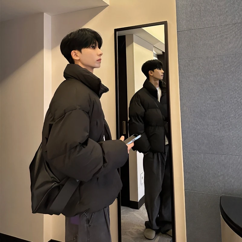纯黑色cleanfit九江羽绒服男款冬季加厚立领棉衣降温穿搭棉服外套