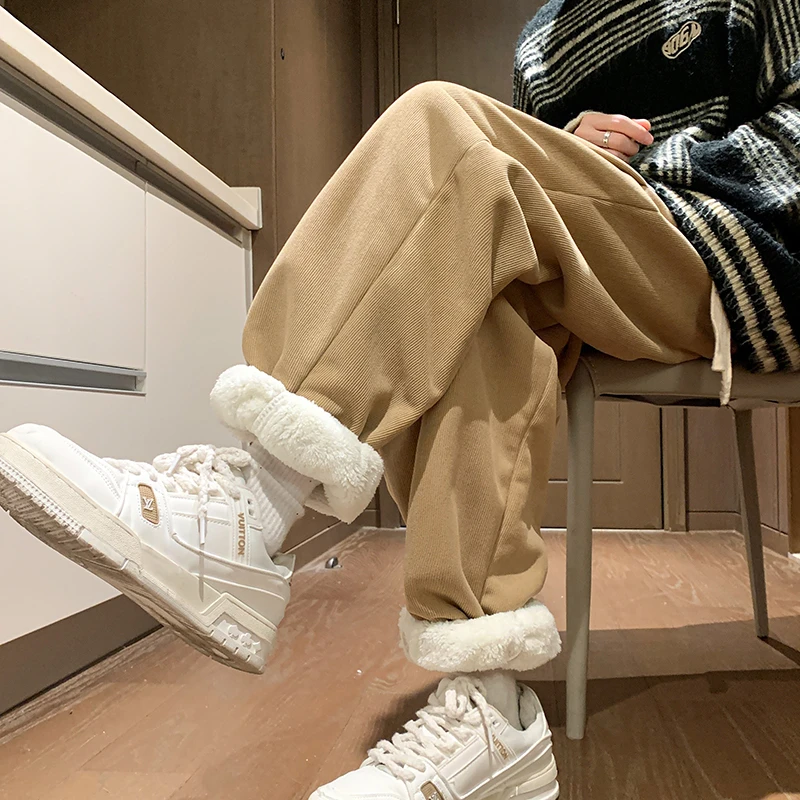 美式复古特厚羊羔绒裤子男冬季加绒保暖东北过冬棉裤直筒束脚卫裤