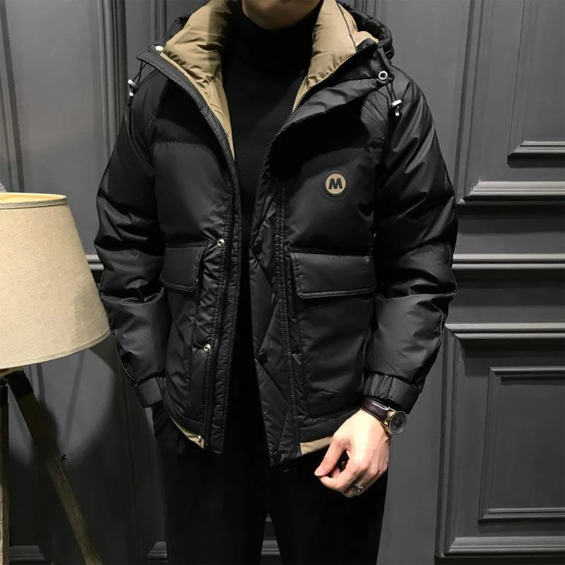 冬季男羽绒服高级免洗皮2023新款连帽抗寒防风男时尚夹克保暖外套