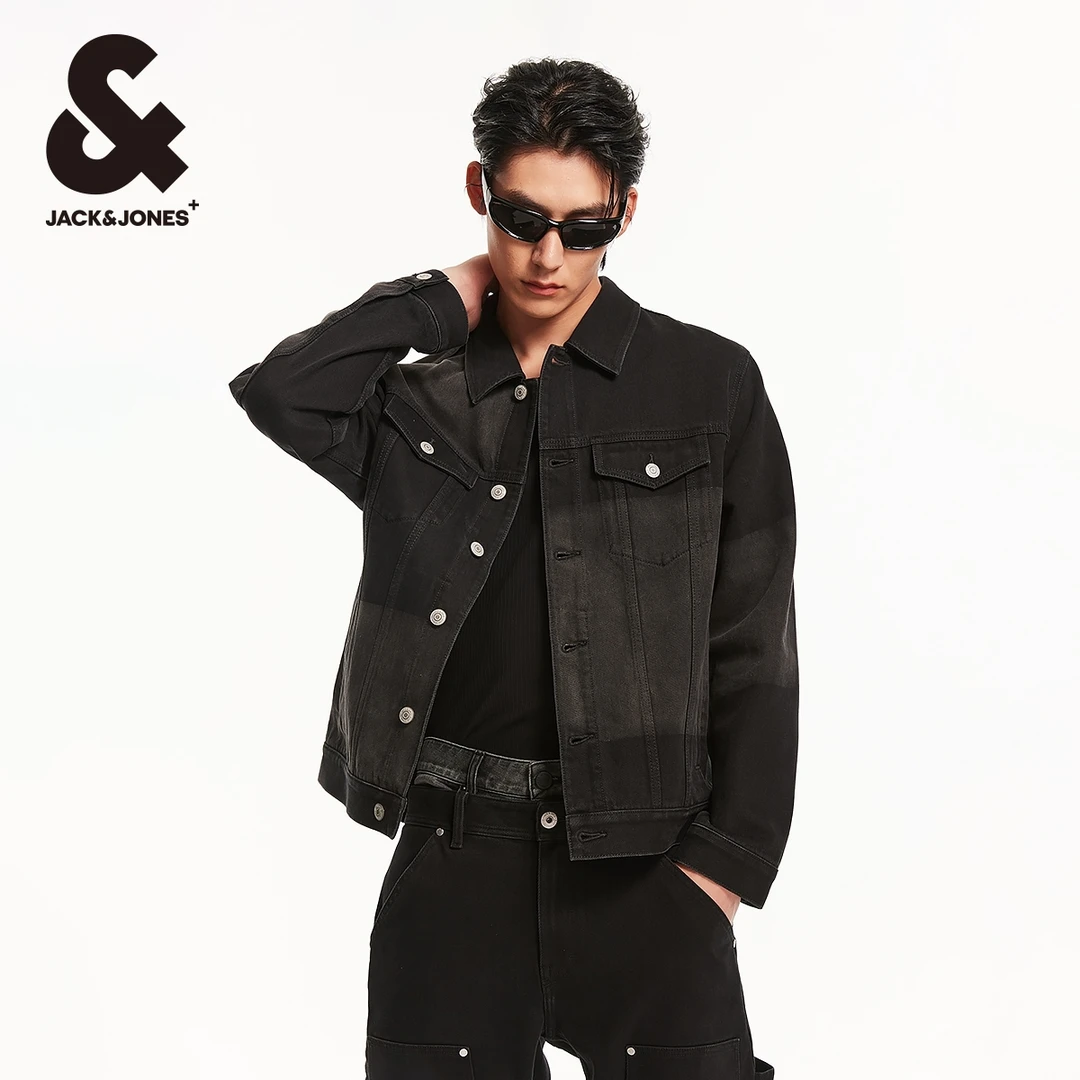 杰克琼斯春季新款牛仔外套高级质感宽松情侣黑色休闲夹克酷飒男装