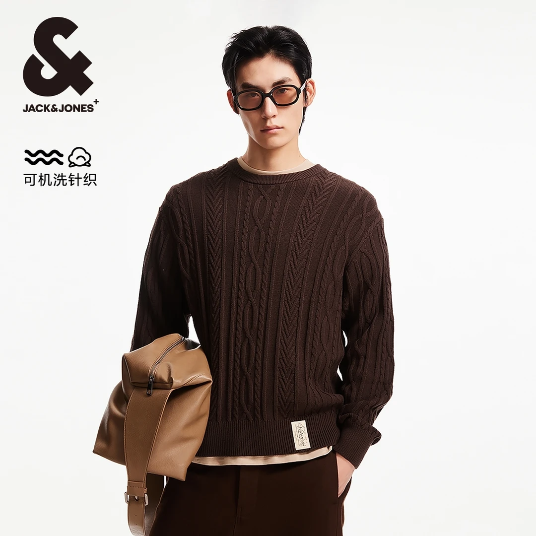 杰克琼斯秋冬新款可机洗绞花毛衣雅丹风复古美式轻奢感针织衫男装