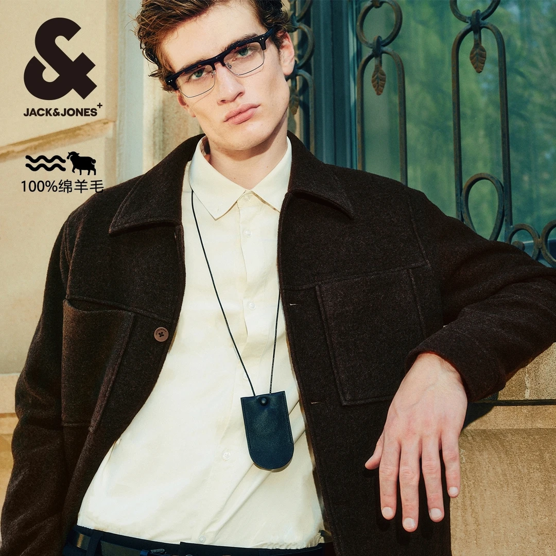 杰克琼斯潮直筒版型时尚出街舒适短款绵羊毛毛呢夹克男装雅丹风