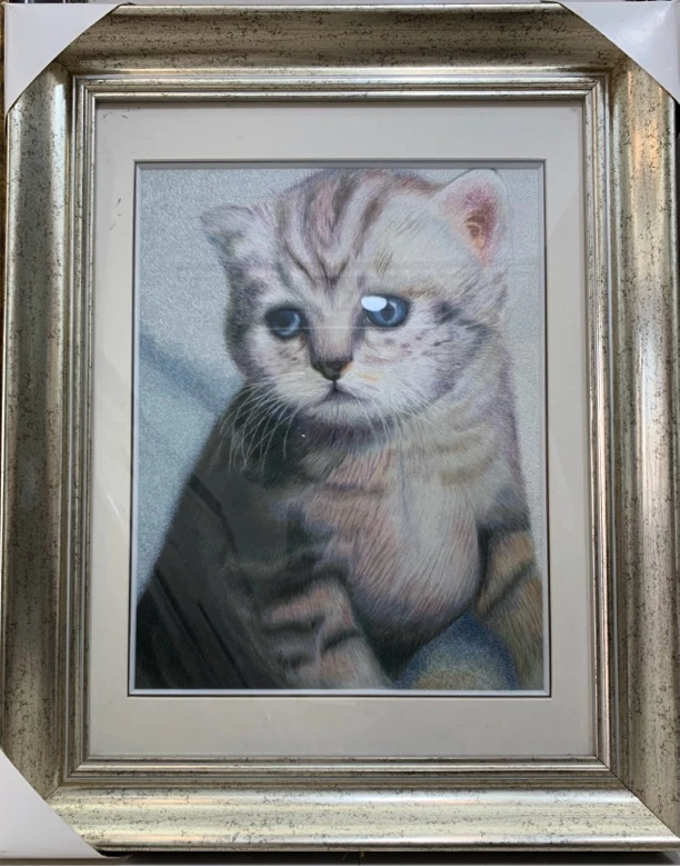 苏绣乱针绣猫咪挂画手工刺绣温馨可爱孩子卧室书房装饰
