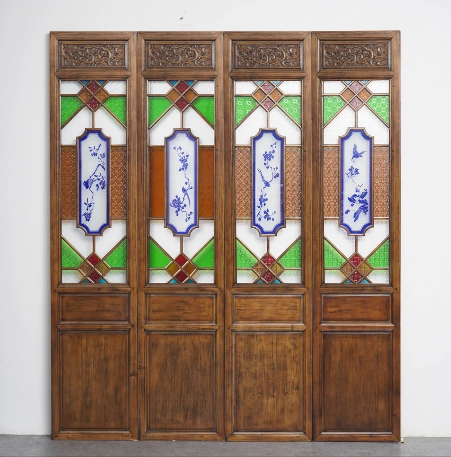 彩玻璃仿古门板屏风隔断