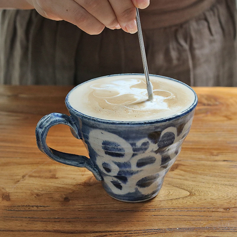 日本原装进口 手绘复古风传茶杯 釉下彩陶制插画茶具日式杯子器皿
