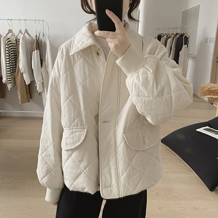 翻领棉衣外套女式冬季新款宽松显瘦减龄小众设计感大口袋韩版棉服
