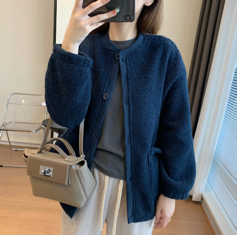 摇粒绒加厚外套秋冬新款女仿羊羔绒棒球衫设计感保暖防风显瘦百搭