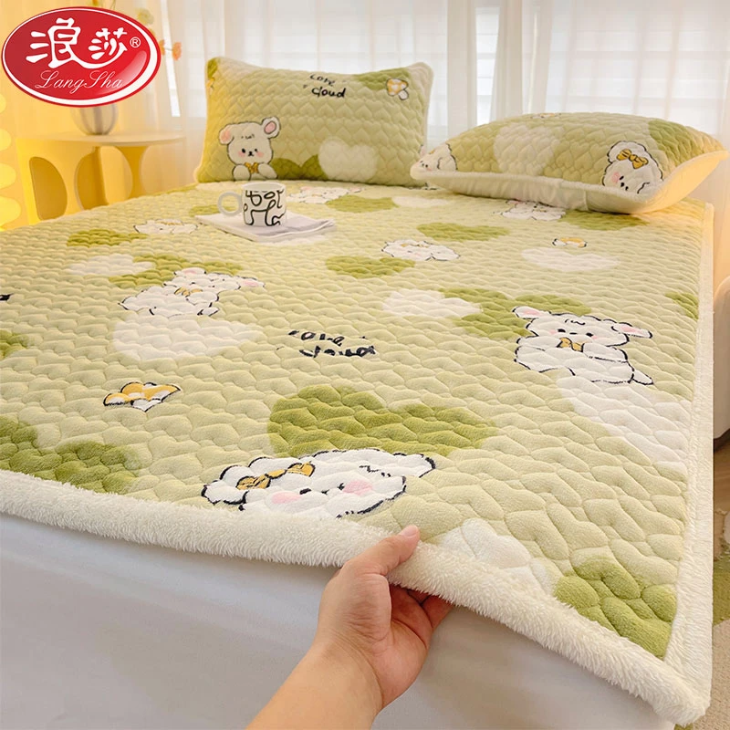 浪莎牛奶绒加绒加厚床垫秋冬季学生宿舍单人保暖床单上下铺床褥子