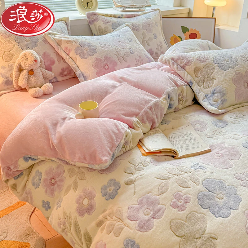 浪莎牛奶雪花绒单被罩冬季加绒加厚珊瑚绒双面绒床单被套学生宿舍