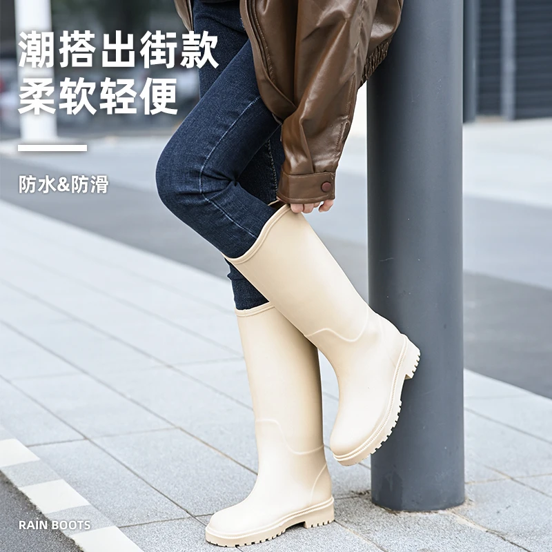 新款高筒女士雨鞋长筒防滑保暖水靴中筒加绒加厚雨靴加绒胶鞋水鞋