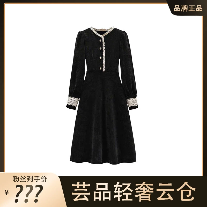 大码法式复古灯芯绒连衣裙女秋装2024新款气质赫本风a字裙子1629
