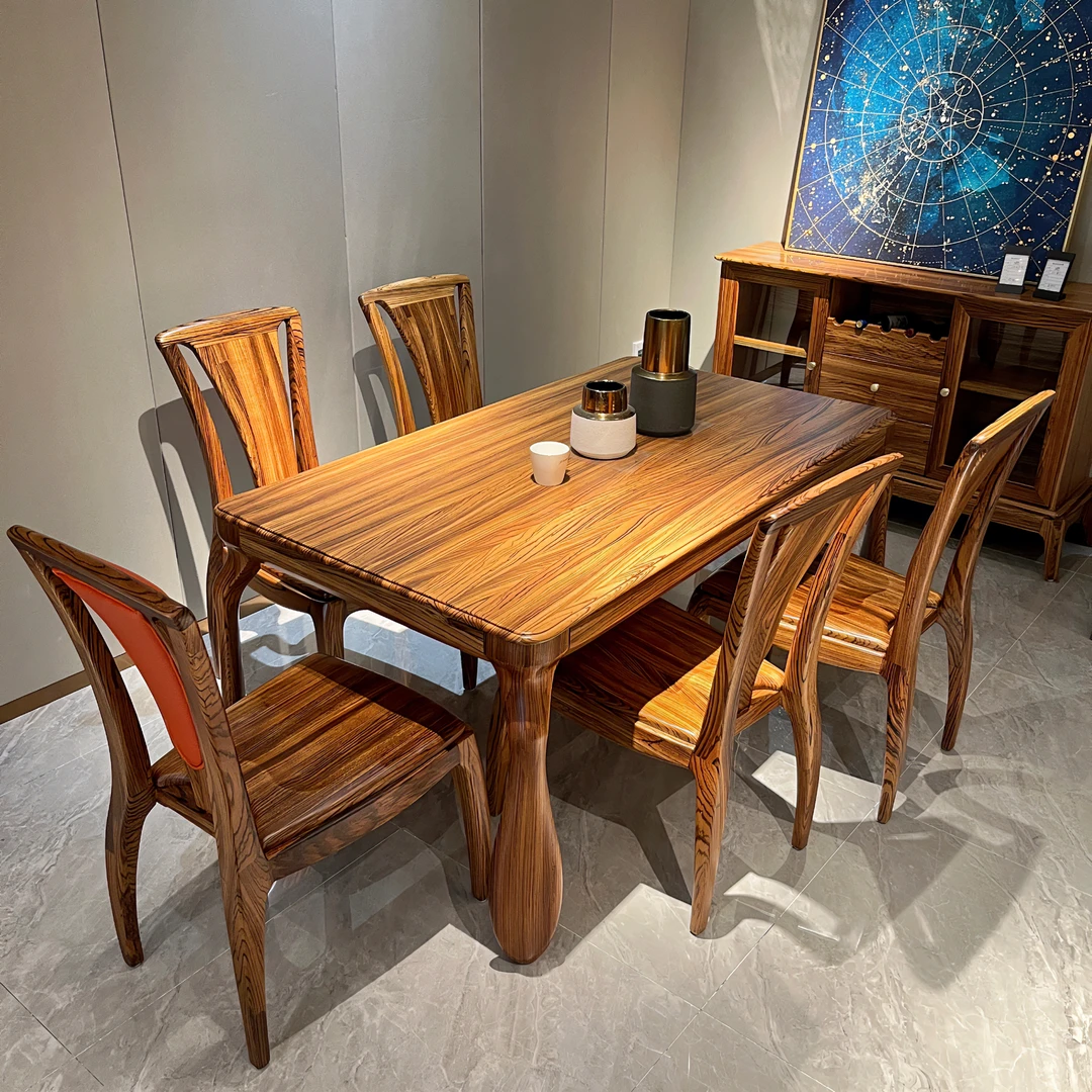 大乌金木全实木餐桌椅组合现代简约小户型家用餐厅长方形饭桌餐台