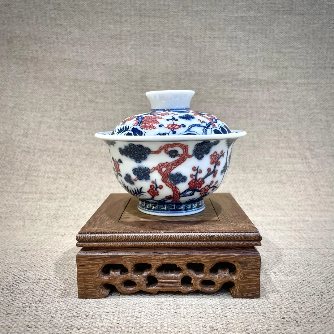 子君堂·青花釉里红松竹梅盖碗 口径9.8cm 容量130ml