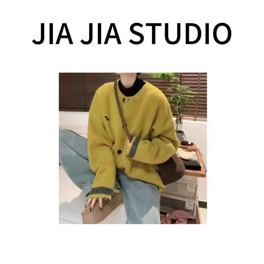 嘉嘉推荐#19221【重磅定制 冬季加厚款】百搭拼色小狗刺绣开衫毛衣