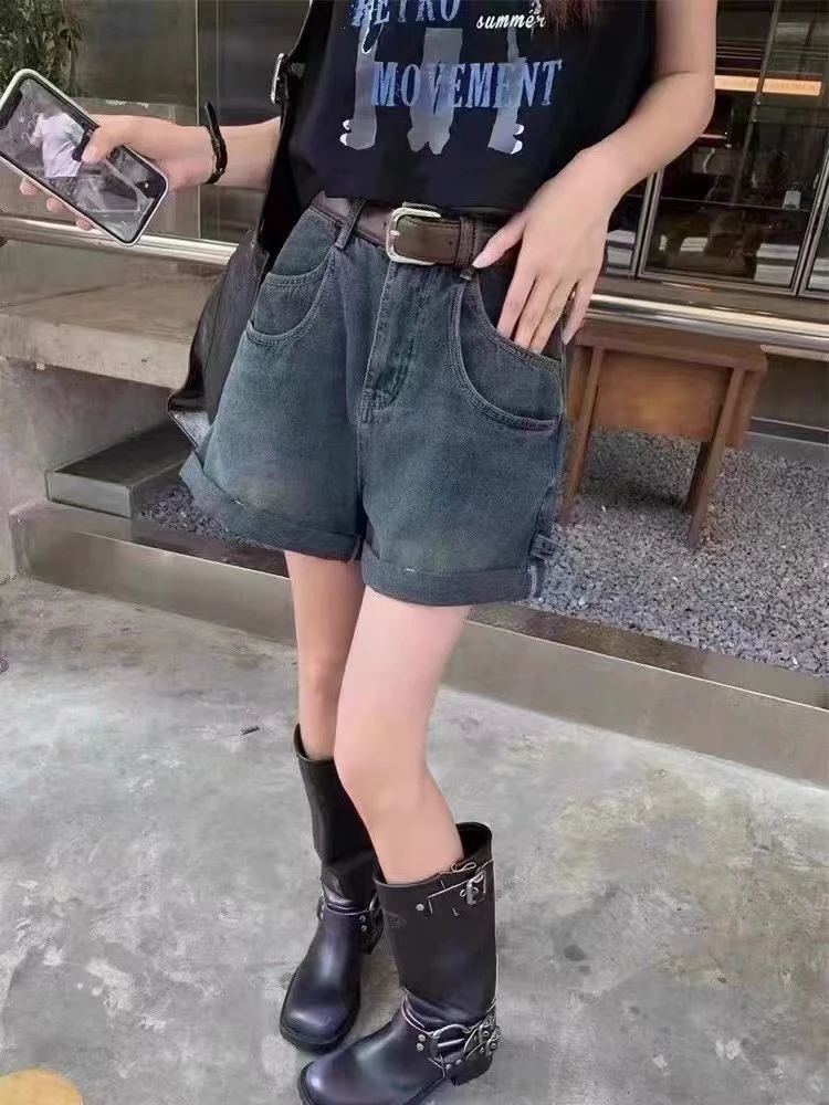 嘉嘉推荐 #6755款夏季时尚高腰口袋设计感水洗牛仔短裤