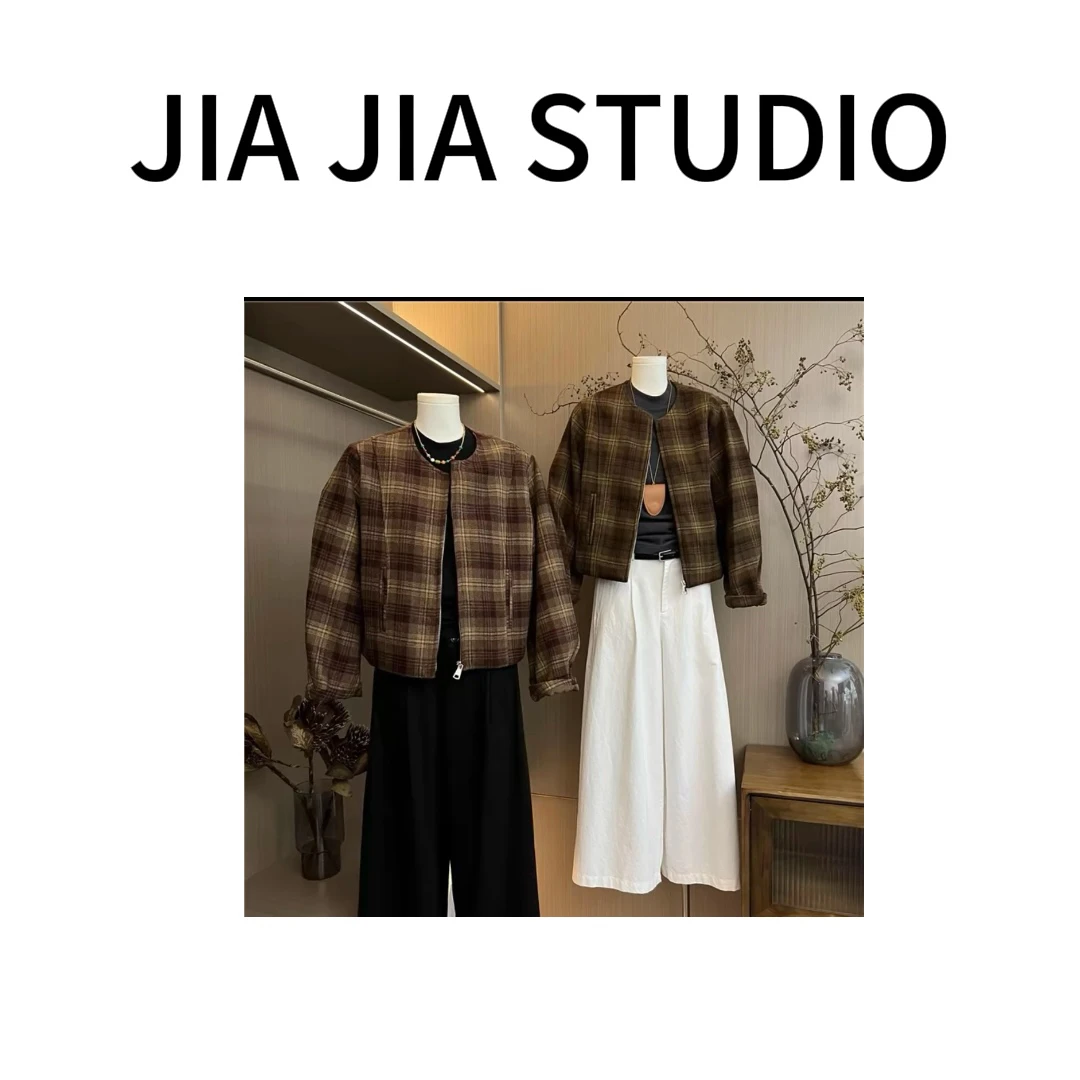 嘉嘉推荐#290【秋冬加厚款】时尚百搭格子外套