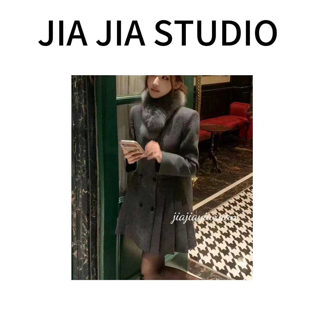 嘉嘉推荐#89056【秋冬夹棉加厚款】小香风双排扣棉服