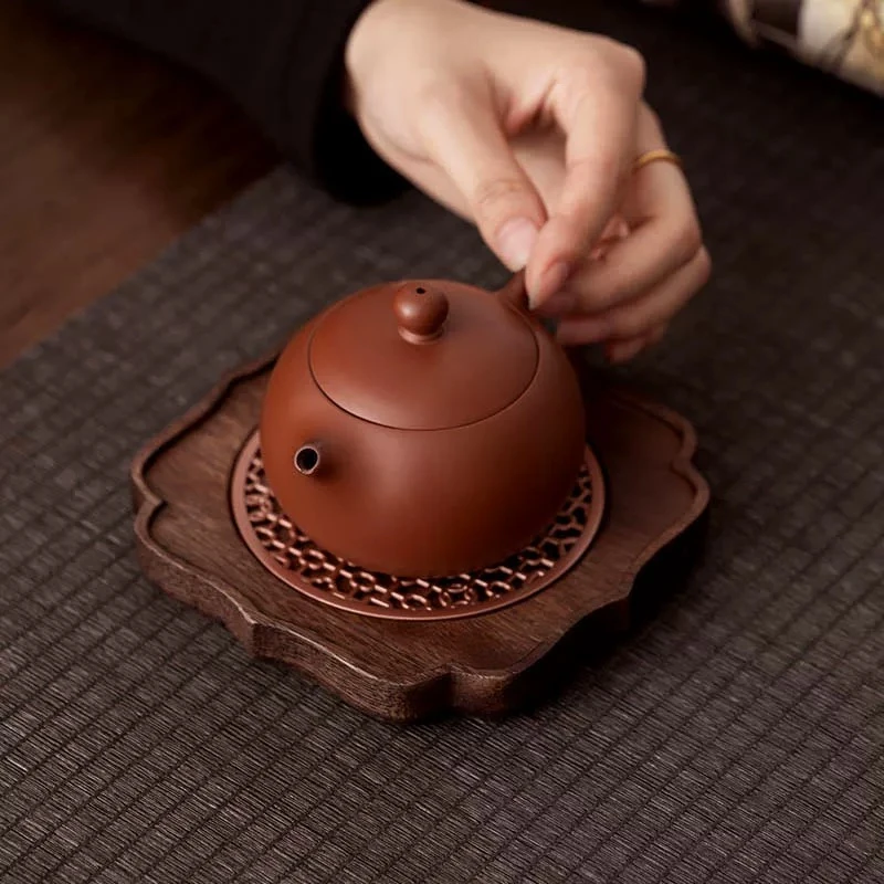 胡桃木花边壶承家用茶台小干泡盘隔热垫简约创意壶垫茶托盘高级感