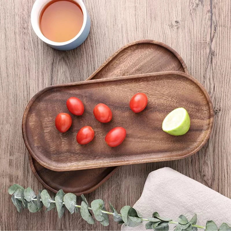 胡桃木椭圆干泡盘家用茶具餐托木盘子高端不规则咖啡盘坚果点心盘
