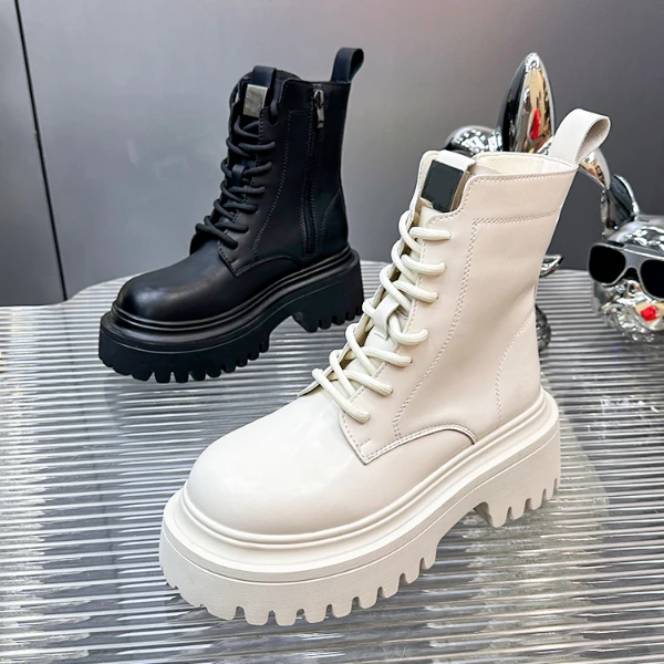 真皮短靴子女鞋2023秋冬季新款英伦风烟筒靴女920-9