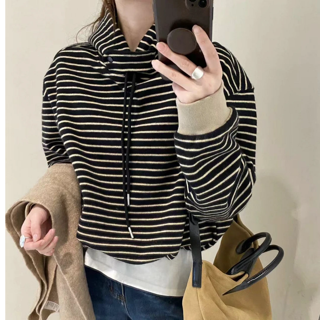 8910号769135#秋冬百搭连帽加绒条纹卫衣（预）