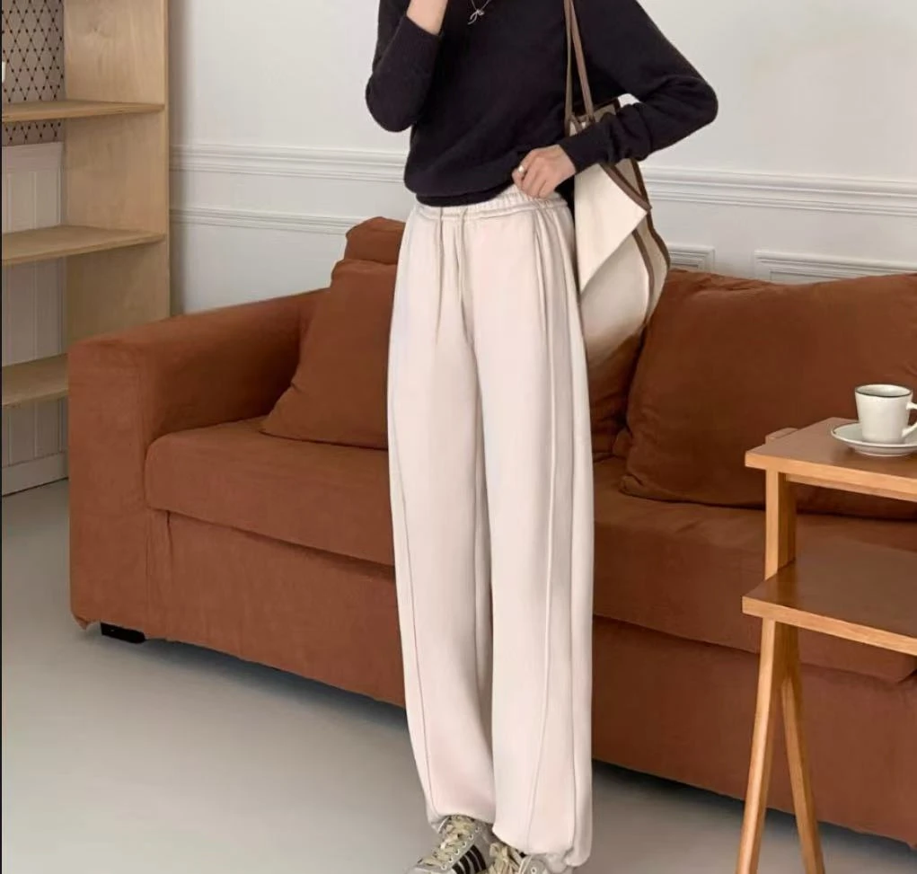 9153号7288#秋冬百搭弹力一体绒口袋韩系抽绳裤脚休闲裤卫裤（预）
