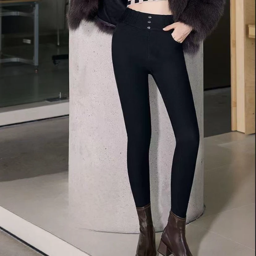 9359号2615#秋冬百搭三扣一体复合显瘦修身太阳女神裤小黑裤（预 ）