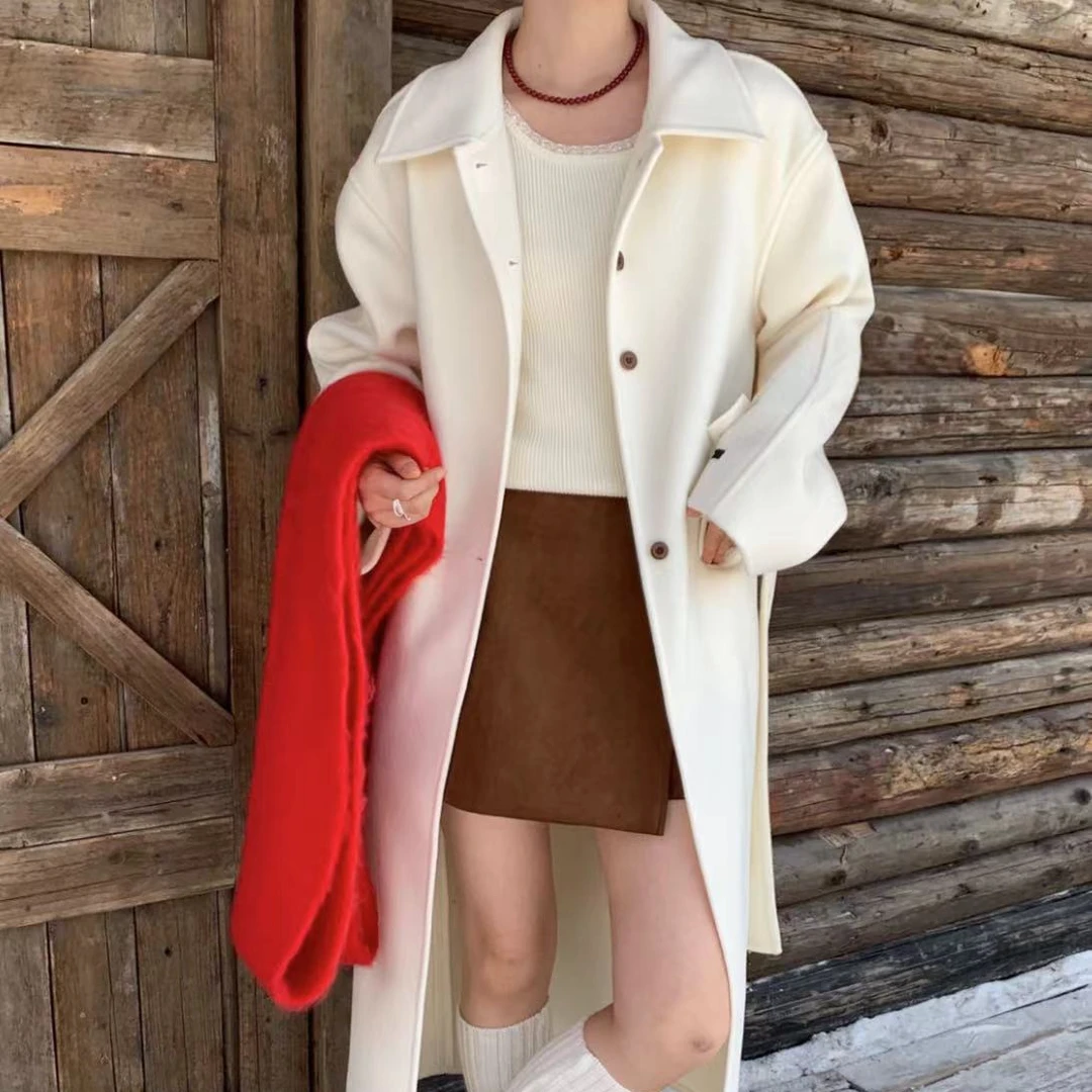 3145号#8352#秋冬纯色气质休闲大衣外套（配腰带）