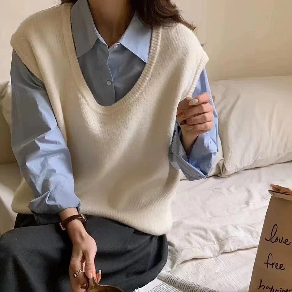 9244号807#秋冬百搭U领简约韩系毛线马甲（预）