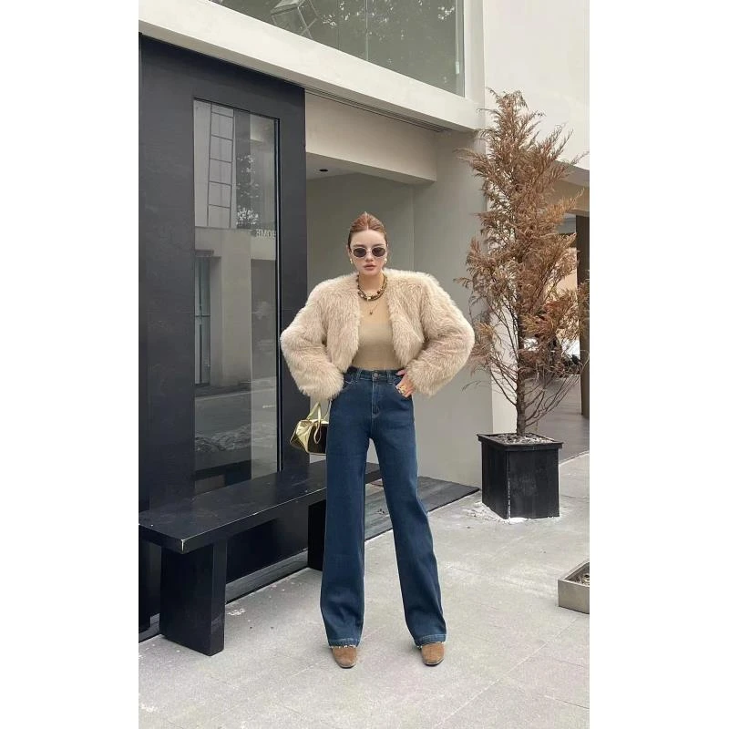 8530号#2220#秋冬百搭时尚破边加绒休闲牛仔阔腿裤（预）