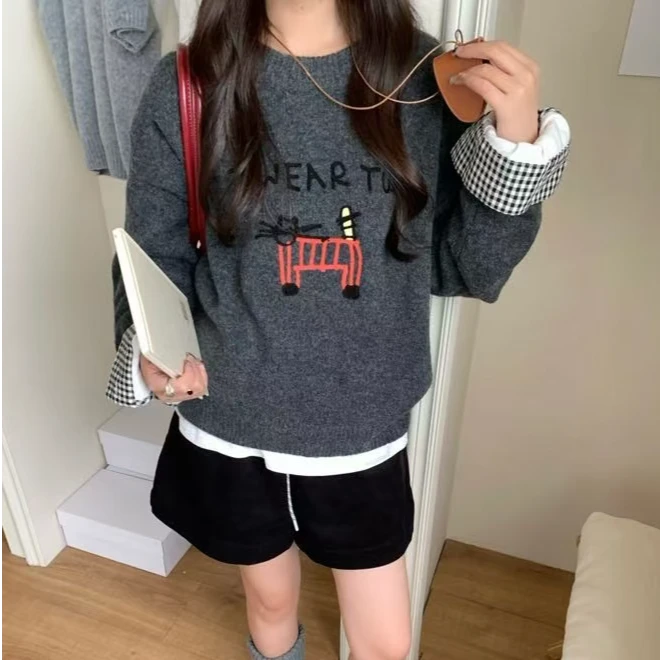 3311号#003#秋冬百搭韩系刺绣猫咪毛衣