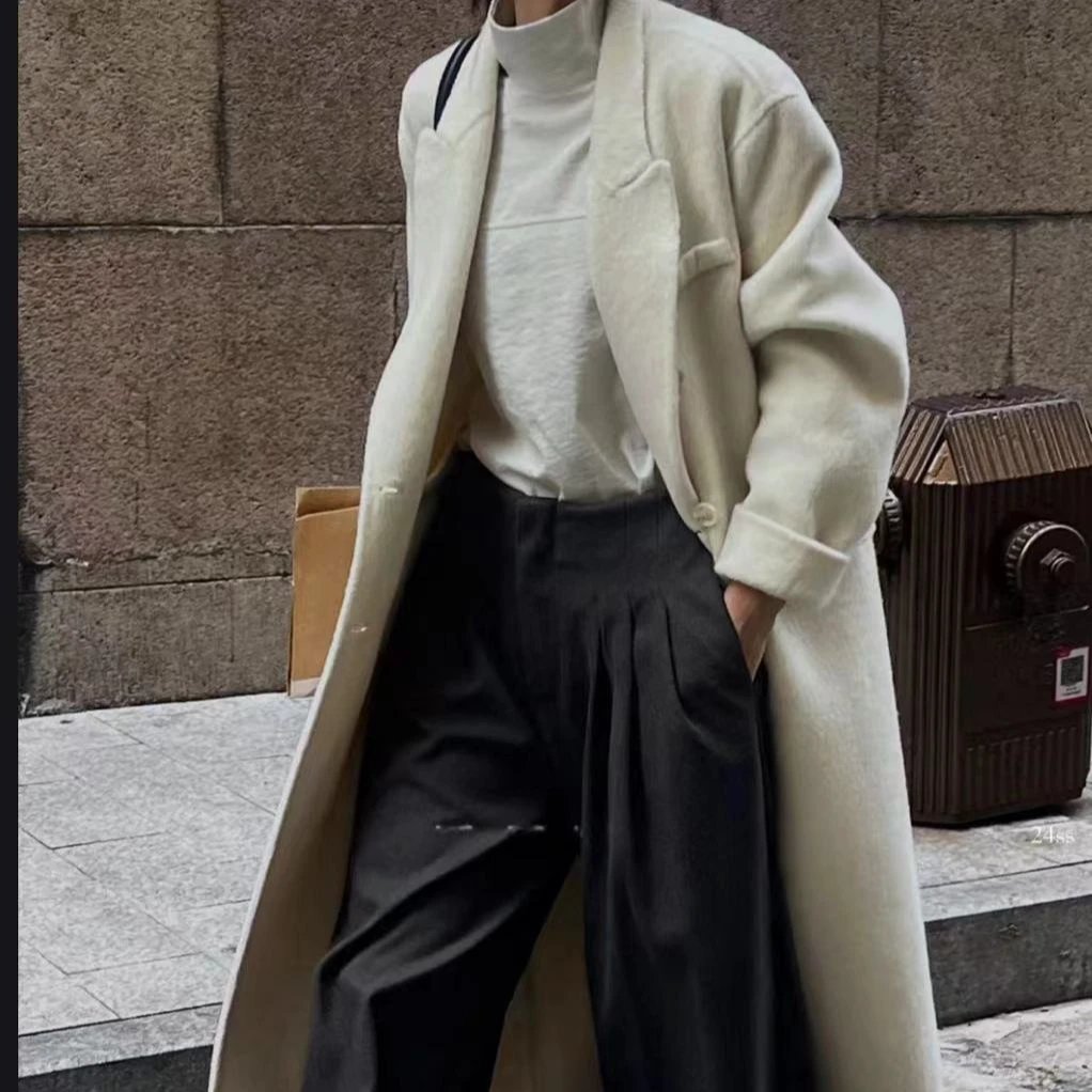 8120号6031##秋冬翻领气质简约双口袋设计休闲大衣外套长款（预）