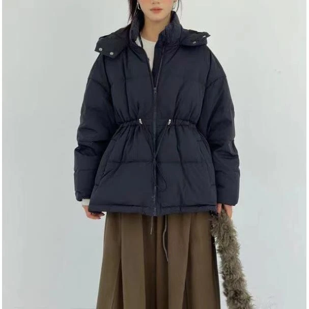 3127号5009#韩系固定连帽抽绳收腰宽松口袋款填充外套