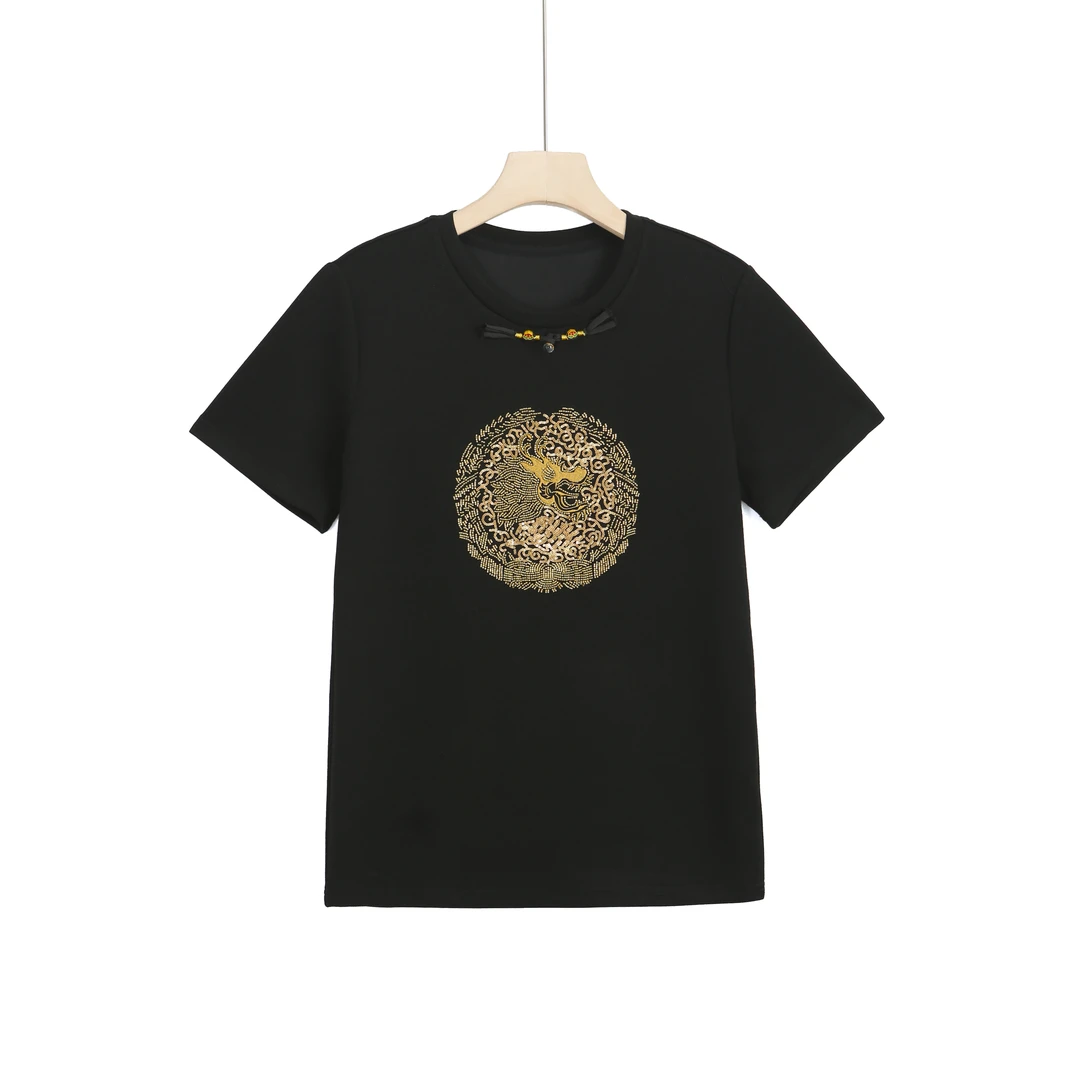 李子木先生春游出行衣服重工新中式绣花短袖阔太太时髦服装C5695