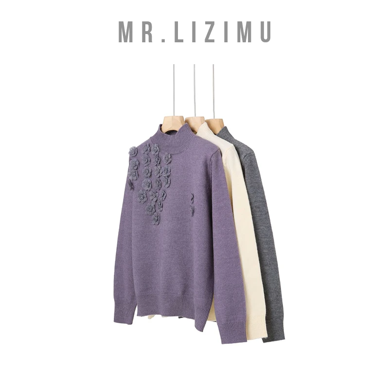 李子木先生立体花朵内搭女士毛衣爆款2024新款针织毛衣C8777