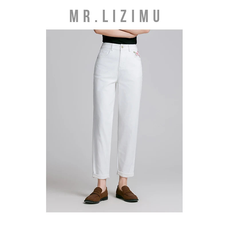 无品牌裤子女款新款2024新款牛仔裤直筒裤女白色裤子C6605
