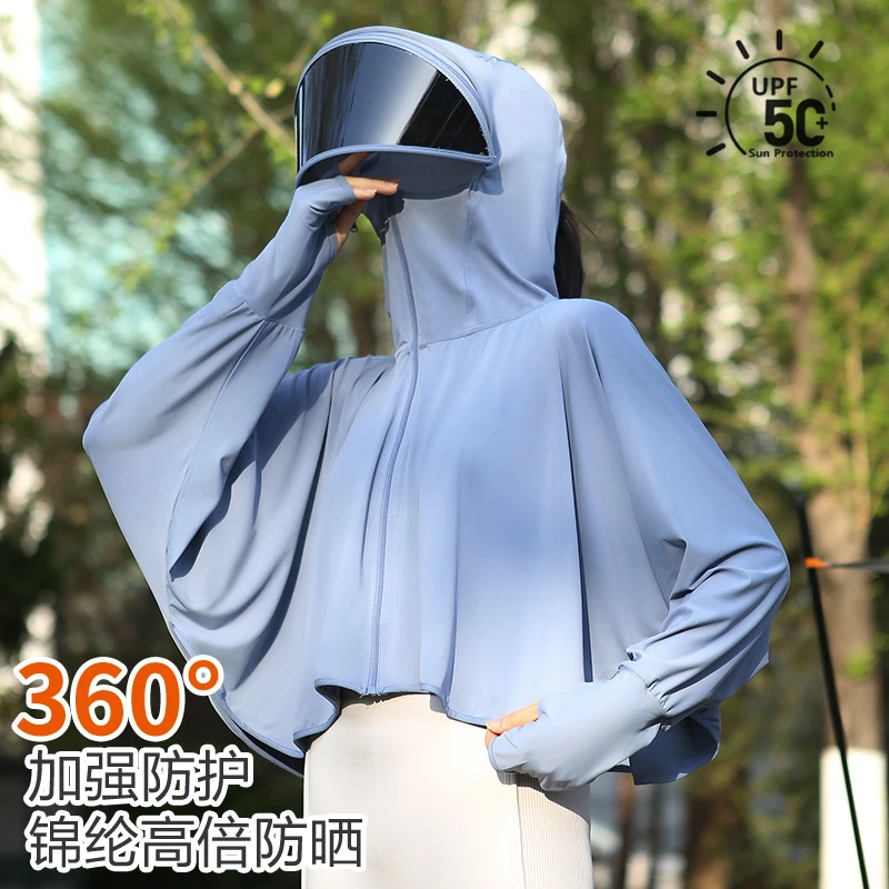夏季防紫外线遮脸防晒面罩骑行防晒衣薄款透气女款骑车太阳遮阳帽