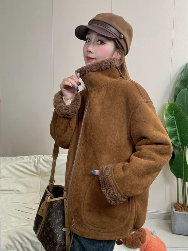 Dashishi/【100绵羊毛】双面穿立领拉链短款美拉德加厚羊毛呢