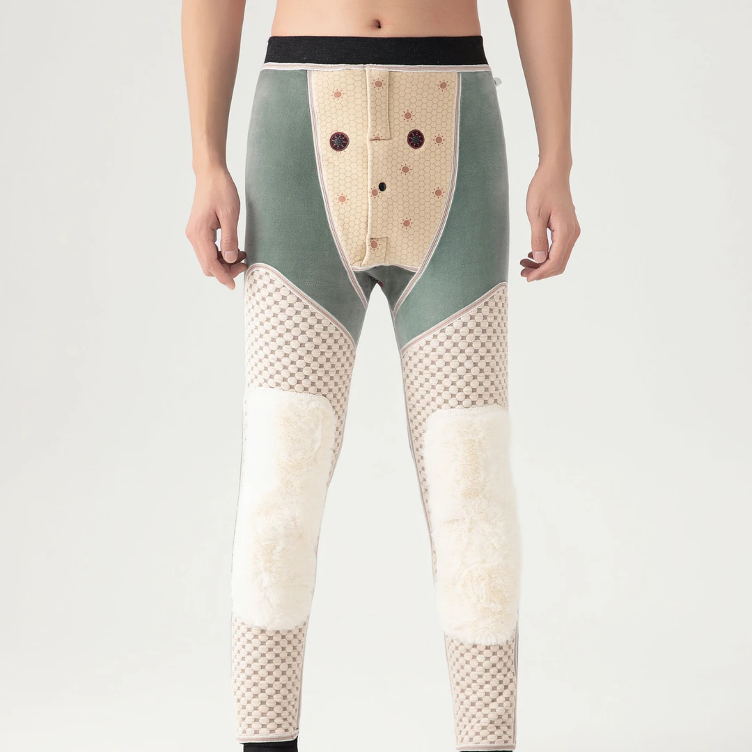 男士加绒加厚高腰深档大护膝舒适打底内穿男款冬季保暖裤零下防寒