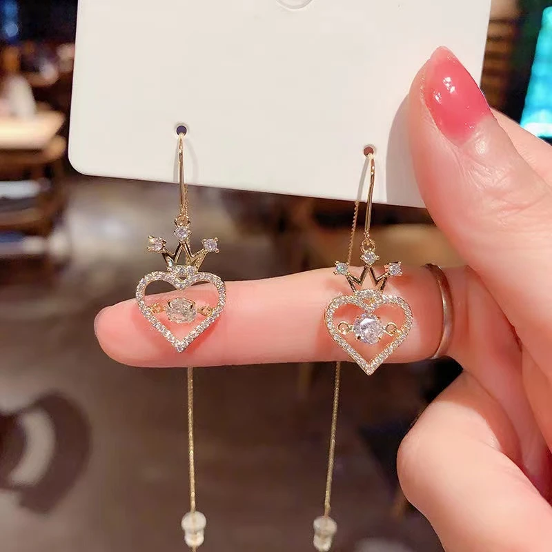 铜合金耳饰 新爱心皇冠水滴百搭气质耳饰时尚耳环流苏网红 耳线女