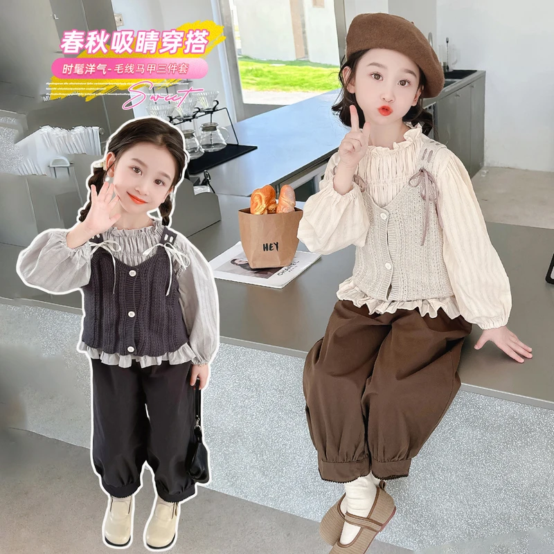 女童秋季长袖新款套装韩范洋气时髦潮酷穿搭可爱俏皮小女孩三件套