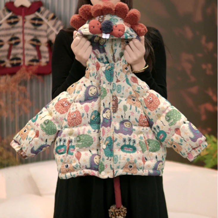 礼物同款加绒加厚男宝女宝通穿可爱俏皮土拨鼠造型拉链连帽棉服潮